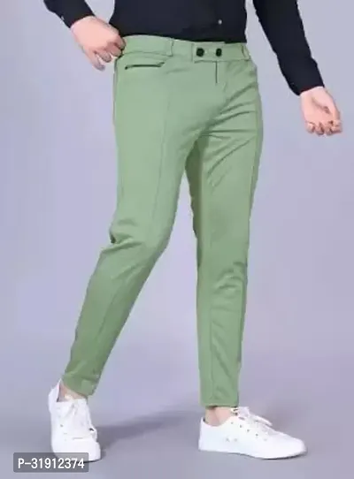 Stylish Green Polyester Spandex Solid Regular Trousers For Men-thumb0