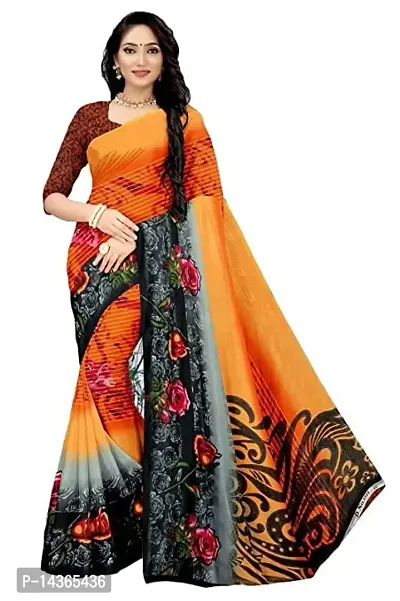 Mahaveer Saree Latest Women's Georgette Printed Saree with Blouse piece (Orange)