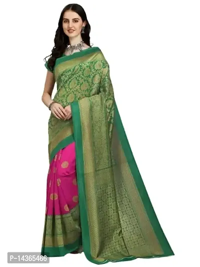 Mahaveer Saree Women's Khadi Silk Saree With Blouse Piece (Free Size) (Green)-thumb0