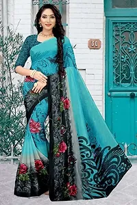 Mahaveer Saree Latest Women's Georgette Printed Saree with Blouse piece (Light Blue)-thumb1