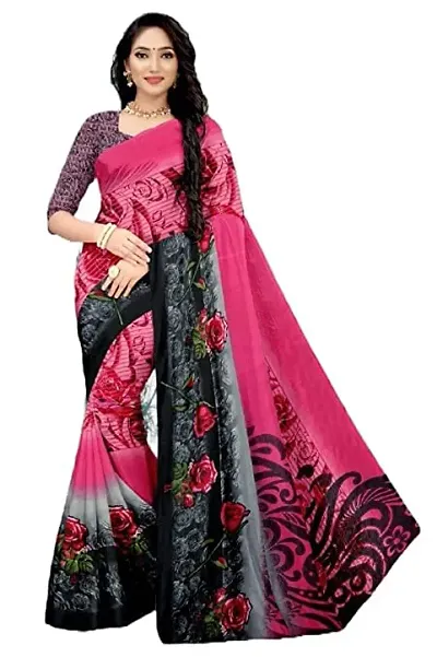 Mahaveer Saree Latest Women's Georgette Saree with Blouse piece (Light Pink)