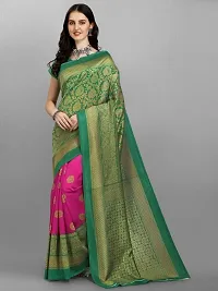 Mahaveer Saree Women's Khadi Silk Saree With Blouse Piece (Free Size) (Green)-thumb1