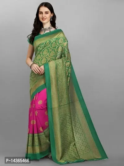 Mahaveer Saree Women's Khadi Silk Saree With Blouse Piece (Free Size) (Green)-thumb2