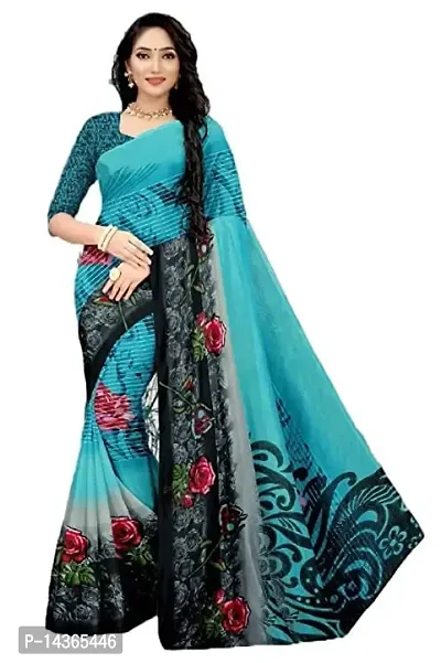 Mahaveer Saree Latest Women's Georgette Printed Saree with Blouse piece (Light Blue)