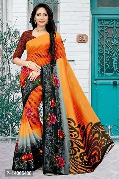 Latest Georgette Floral Printed Yellow Women Saree Without Blouse