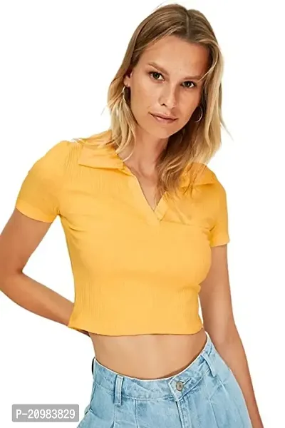 Look  Took Textiles Ribbed Polo Collar Crop T-Shirt for Women