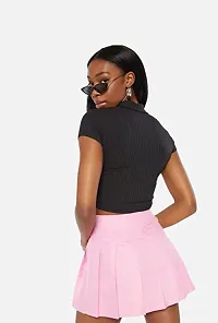 Look  Took Textiles Ribbed Polo Collar Crop T-Shirt for Women-thumb2