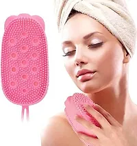 Chibro Double Sided Bathroom Bath Brush For Kids Silicone Bristle Scrubbing Shower Body Cleaning Massager Remove Dead Skin Hanging Tool (Pack of 1) - Multi color.-thumb3