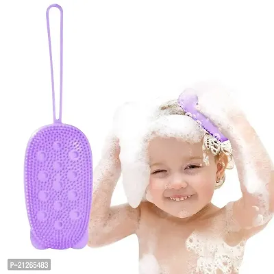Chibro Double Sided Bathroom Bath Brush For Kids Silicone Bristle Scrubbing Shower Body Cleaning Massager Remove Dead Skin Hanging Tool (Pack of 1) - Multi color.