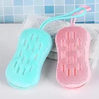 Chibro Double Sided Bathroom Bath Brush For Kids Silicone Bristle Scrubbing Shower Body Cleaning Massager Remove Dead Skin Hanging Tool (Pack of 1) - Multi color.-thumb1