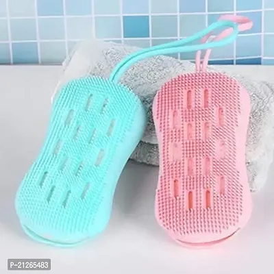 Chibro Double Sided Bathroom Bath Brush For Kids Silicone Bristle Scrubbing Shower Body Cleaning Massager Remove Dead Skin Hanging Tool (Pack of 1) - Multi color.-thumb2