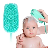 Chibro Double Sided Bathroom Bath Brush For Kids Silicone Bristle Scrubbing Shower Body Cleaning Massager Remove Dead Skin Hanging Tool (Pack of 1) - Multi color.-thumb2