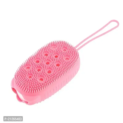 Chibro Double Sided Bathroom Bath Brush For Kids Silicone Bristle Scrubbing Shower Body Cleaning Massager Remove Dead Skin Hanging Tool (Pack of 1) - Multi color.-thumb5