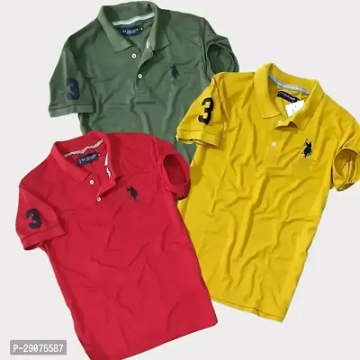 Stylish Cotton Blend Solid Polo T-Shirt For Men Pack Of 3