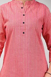 RAKSHITAFASHIONS Women Multicolour Cotton Front Button mandrian Collar Stripped Kurta (Large, Pink)-thumb3