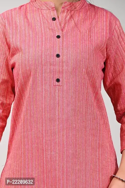 RAKSHITAFASHIONS Women Multicolour Cotton Front Button mandrian Collar Stripped Kurta (Large, Pink)-thumb4