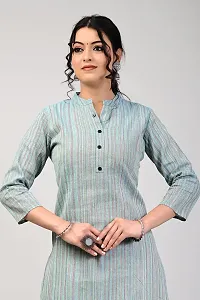 RAKSHITAFASHIONS Women Multicolour Cotton Front Button mandrian Collar Stripped Kurta-thumb2