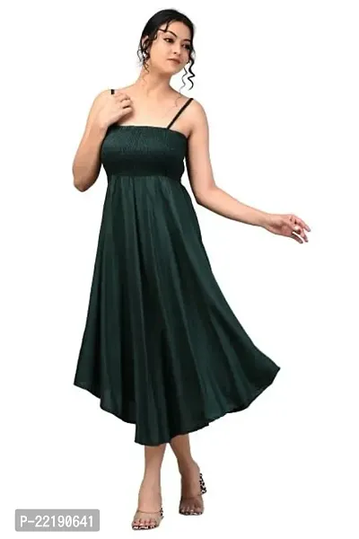 RAKSHITAFASHIONS Women solidshoulder Strap Rayon flayerd Gawn Dress (X-Large, Green)