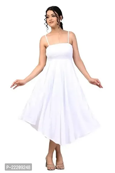RAKSHITAFASHIONS Women solidshoulder Strap Rayon flayerd Gawn Dress (XX-Large, White)