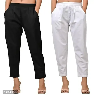 Rakshita Fashions Womens/Girls Regular Fit Casual Cotton Solid Trouser Pants(Pack of 2) (XX-Large, Black-White)