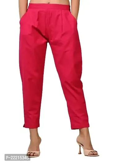 RAKSHITAFASHIONS Womens/Girls Regular Fit Casual Cotton Trouser Pants (M, Pink)-thumb0
