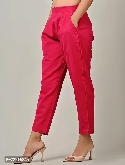 RAKSHITAFASHIONS Womens/Girls Regular Fit Casual Cotton Trouser Pants (M, Pink)-thumb2