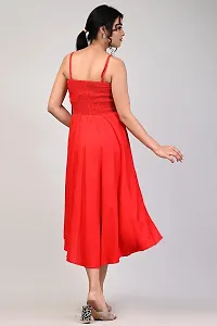 RAKSHITAFASHIONS Women solidshoulder Strap Rayon flayerd Gawn Dress (Medium, Red)-thumb2