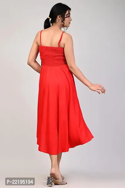 RAKSHITAFASHIONS Women solidshoulder Strap Rayon flayerd Gawn Dress (Medium, Red)-thumb3