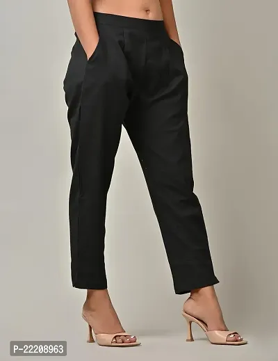 Rakshita Fashions Womens/Girls Regular Fit Casual Cotton Solid Trouser Pants(Pack of 2) (Medium, Black-Red)-thumb5