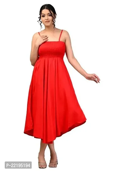 RAKSHITAFASHIONS Women solidshoulder Strap Rayon flayerd Gawn Dress (Medium, Red)-thumb0