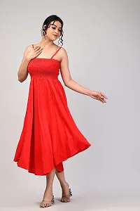 RAKSHITAFASHIONS Women solidshoulder Strap Rayon flayerd Gawn Dress (Medium, Red)-thumb3
