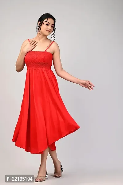 RAKSHITAFASHIONS Women solidshoulder Strap Rayon flayerd Gawn Dress (Medium, Red)-thumb4
