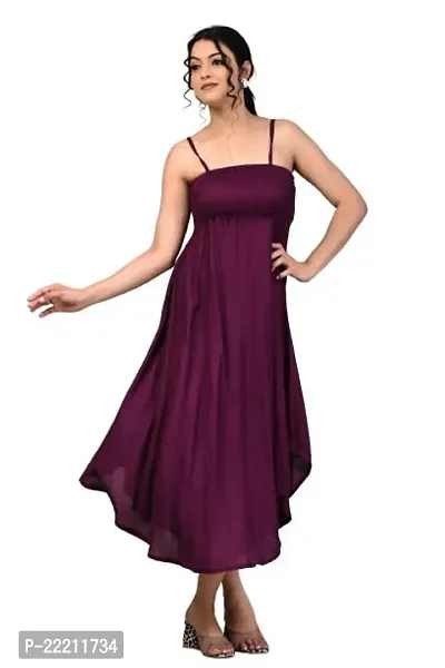 RAKSHITAFASHIONS Women solidshoulder Strap Rayon flayerd Gawn Dress (Large, Wine)