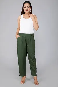 Rakshita Fashions Womens/Girls Regular Fit Casual Cotton Solid Trouser Pants(Pack of 2) (Small, Black-Green)-thumb1