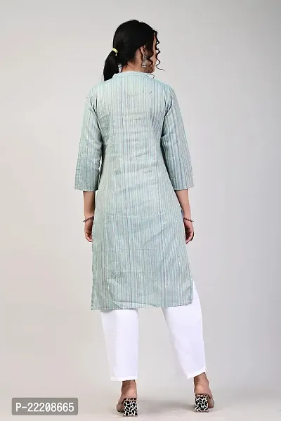 RAKSHITAFASHIONS Women Multicolour Cotton Front Button mandrian Collar Stripped Kurta-thumb5