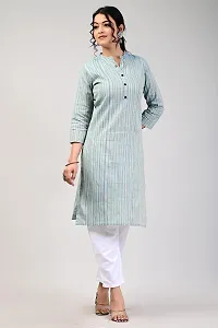 RAKSHITAFASHIONS Women Multicolour Cotton Front Button mandrian Collar Stripped Kurta-thumb1