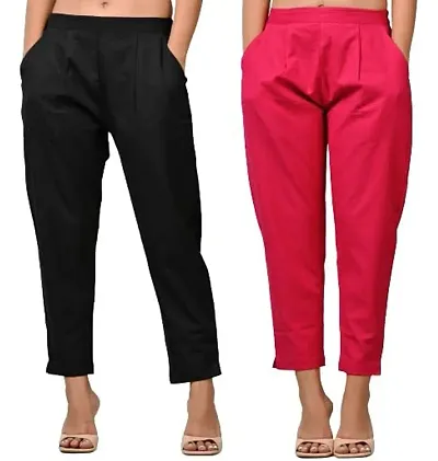 Rakshita Fashions Womens/Girls Regular Fit Casual Cotton Solid Trouser Pants(Pack of 2)