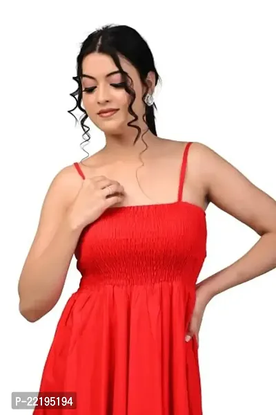 RAKSHITAFASHIONS Women solidshoulder Strap Rayon flayerd Gawn Dress (Medium, Red)-thumb2