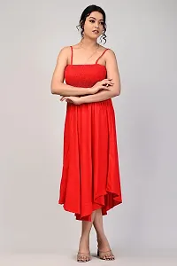 RAKSHITAFASHIONS Women solidshoulder Strap Rayon flayerd Gawn Dress (Medium, Red)-thumb4
