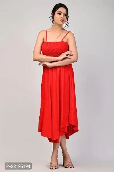 RAKSHITAFASHIONS Women solidshoulder Strap Rayon flayerd Gawn Dress (Medium, Red)-thumb5