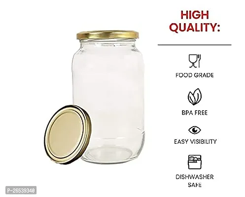 Useful Round Shaped Glass Jar with Air Tight And Rust Proof Metal Cap- 1000 ml