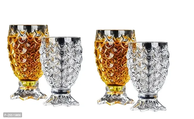 Future Creation Crystal Clear Pineapple Shaped Juice Glasses Juice And Water Glass Set Of 4, 180 Ml