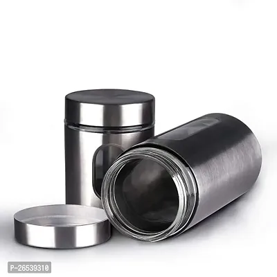 Useful Stainless Steel Plated Airtight Food Storage Window Canister Jar-350 ml Each, Pack Of 2