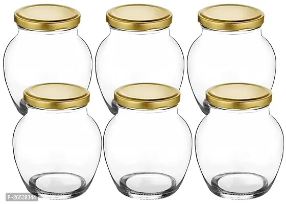 Useful Round Shaped Glass Jar with Air Tight and Rust Proof Metal Cap- 350 ml, Pack Of 6