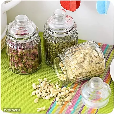 Useful Transparent Glass Jar With Air Tight Lid -350 ml, Pack of 3