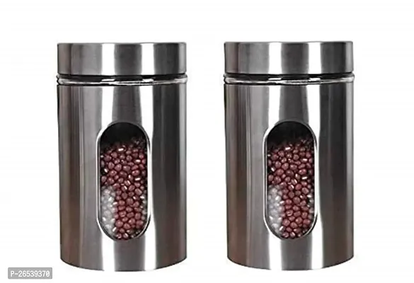 Useful Stainless Steel Plated Airtight Food Storage Window Canister Jar-550 ml, Pack Of 2-thumb0