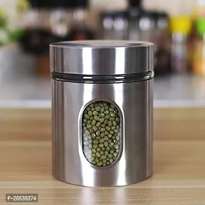 Useful Stainless Steel Plated Airtight Food Storage Window Canister Jar-850 ml-thumb0