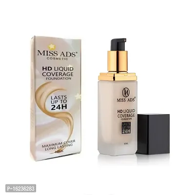 Miss ADS HD Liquid Coverage Foundation, Lasts Up To 24H, Maximum Cover, Long Lasting, 40ml