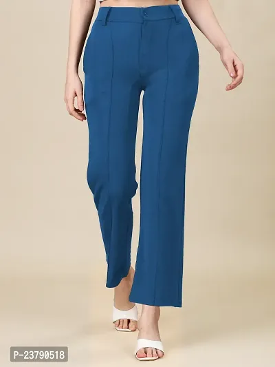 Elegant Blue Lycra Solid Trouser For Women