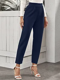 Stylish Navy Blue Poly Lycra Solid Trousers For Women-thumb3